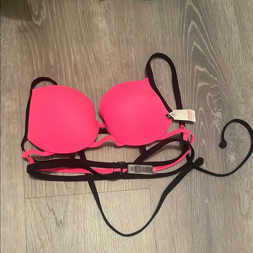 VICTORIA’S SECRET PINK: Neon Pink and Black Push Up Bikini Top